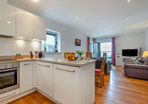 The kitchen at Porth Apartment, Newquay