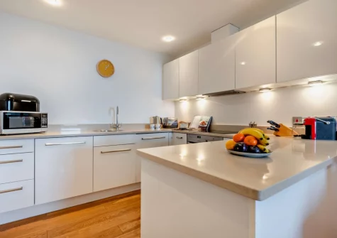 The kitchen at Porth Apartment, Newquay