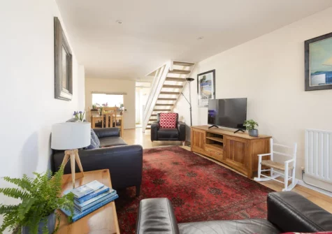 The living area at Porth Beach House at Mermaid Court, Newquay