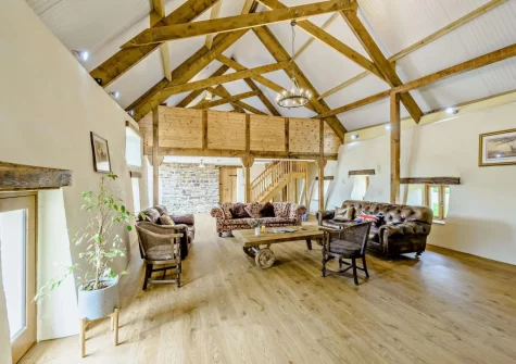The living room at Priestacott Tithe Barn, Torrington