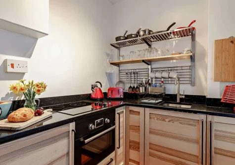 The kitchen at Primrose Cottage at Greatrock Farm, Hennock