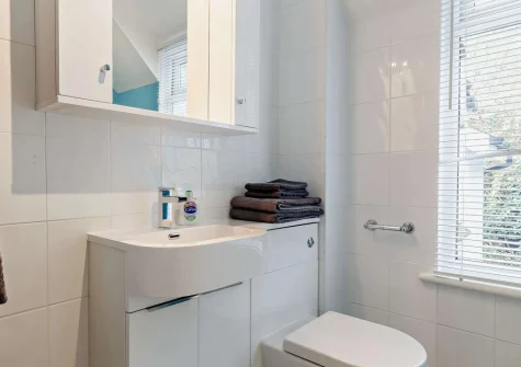 The shower room at Primrose Cottage at Greatrock Farm, Hennock