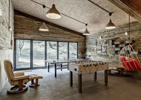 The shared games barn with home cinema at Primrose Cottage at Greatrock Farm, Hennock