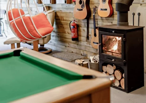 The shared games barn with home cinema at Primrose Cottage at Greatrock Farm, Hennock