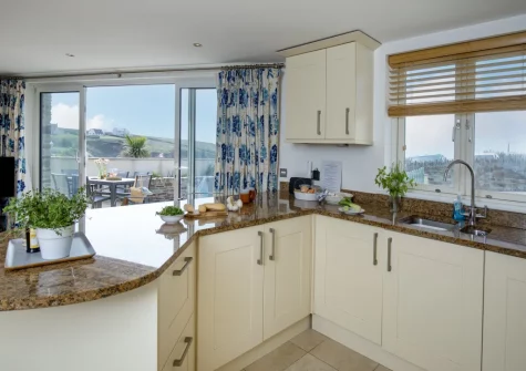 The kitchen at Puffins at Ocean Blue, Treyarnon