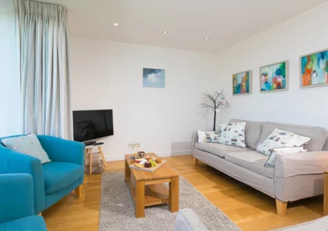 The living area at Puffins, Belyars Croft Apartments, St Ives