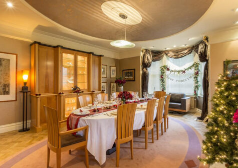 The dining room at Puggiestone House, Chagford is decorated at Christmas