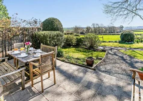 The patio & alfresco dining area at Pyworthy Cottage, North Tamerton