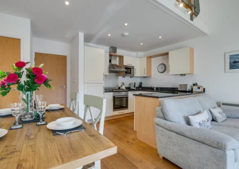 The living area, kitchen & dining area at Quayside, Porthleven