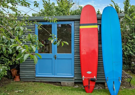 The surfboard, beach gear & bicycle storage shed at Quintin Cottage, Landkey