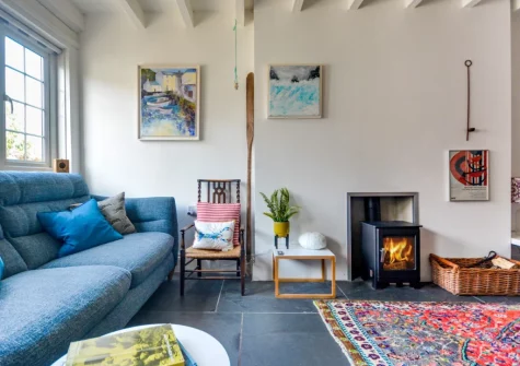 The living room at River Cottage, Polruan