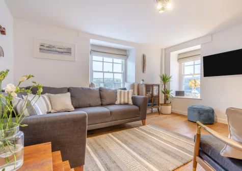 The living room at River Watch, Fowey