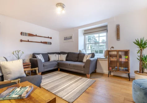 The living room at River Watch, Fowey