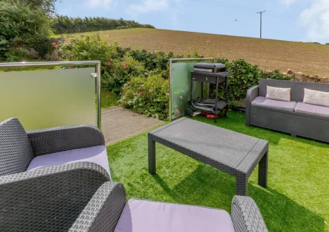 The patio, barbecue & outdoor sitting area at Rivers Meet, Instow