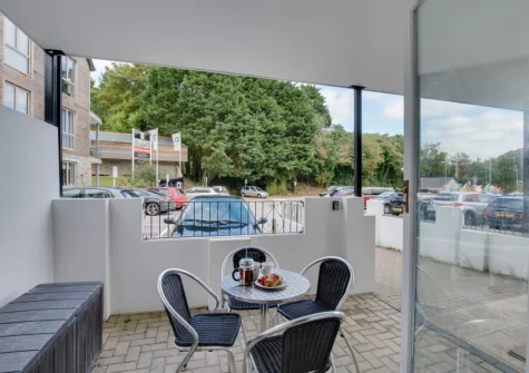 The partially enclosed patio & alfresco dining area at Rivers Reach, Fowey