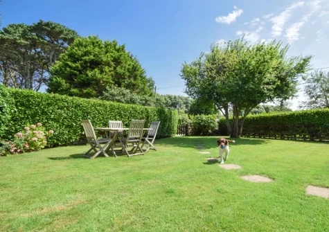 The enclosed garden & alfresco dining area at Riverside, Marazion