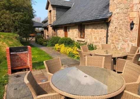 The patio, barbecue & alfresco dining area at Rock Barn, South Tawton