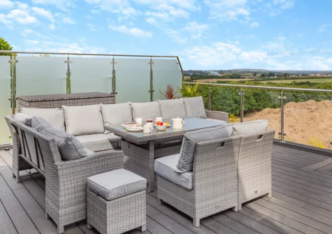 The decked balcony, barbecue & alfresco dining area at Rock View, Little Petherick