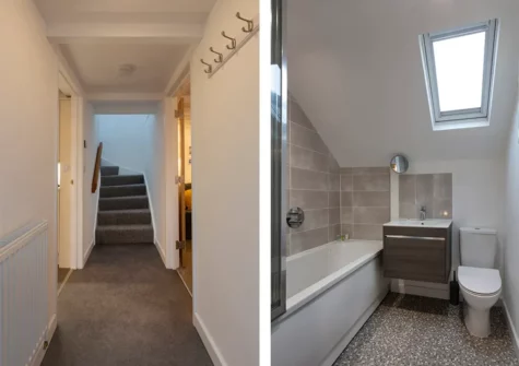 The hallway & bathroom at Rose Cottage, St Ives