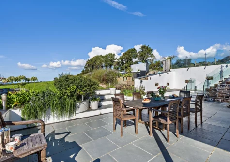 The terrace & alfresco dining area at Roundhouse Mill, St Issey
