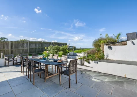 The terrace & alfresco dining area at Roundhouse Mill, St Issey