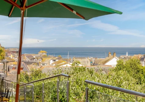 The view from the patio & outdoor sitting area at Safe Harbour, Mevagissey