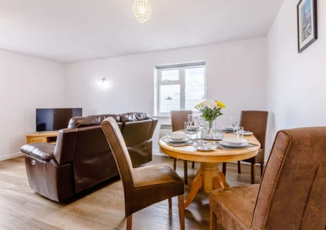 The living & dining area at Salty Paws, Westward Ho!