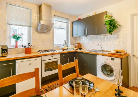 The kitchen & dining area at Sam's Place, St Ives