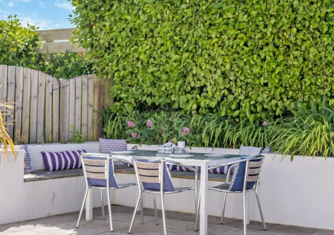 The patio, barbecue & alfresco dining area at Sandals, Padstow