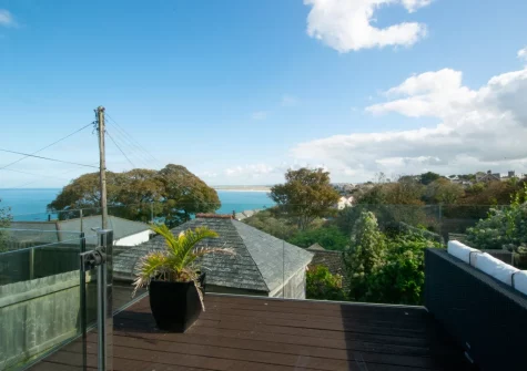 The  stunning sea view from the decked patio & outdoor sitting area at Sandbanks, Carbis Bay