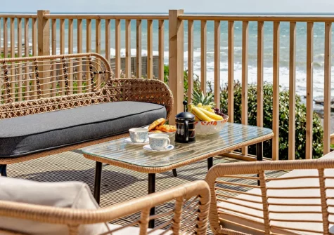 The decked patio & outdoor sitting area at Sandpipers, Downderry