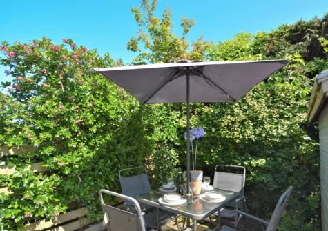 The patio garden & alfresco dining area at Sands, Padstow