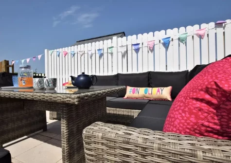 The patio & alfresco dining area at Sandy Toes, Westward Ho!