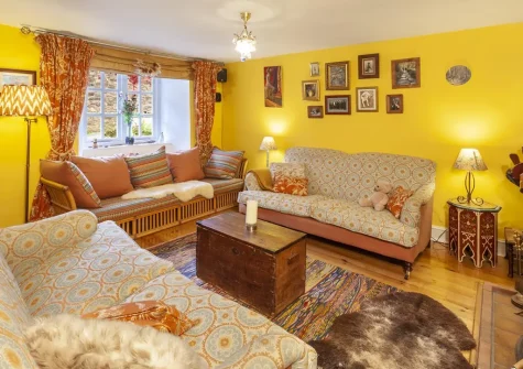 The living room at Sausage Cottage, Oakfordbridge