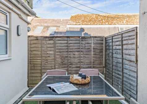 The rear patio & alfresco dining area at Sea Bass, Brixham