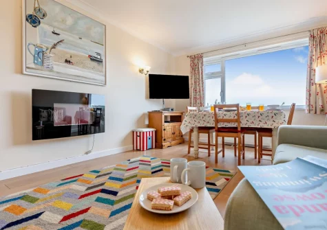 The living & dining area at Sea Escape, Widemouth Bay