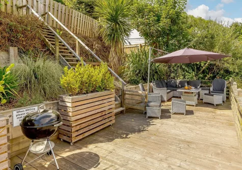 The decked patio, barbecue & alfresco dining area at Sea Glimpse, Seaton