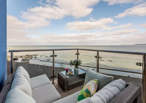 The balcony & outdoor sitting area at Sea Haven, Westward Ho!