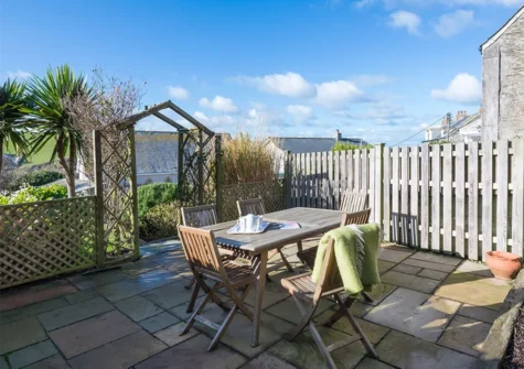 The patio & alfresco dining area at Sea Holly Cottage, Port Isaac