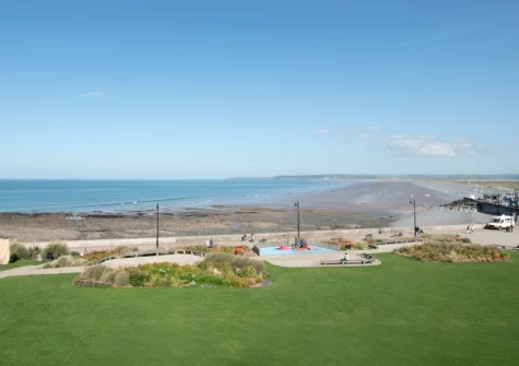 The beach & sea view from the balcony & living area at Sea Spray, Westward Ho!