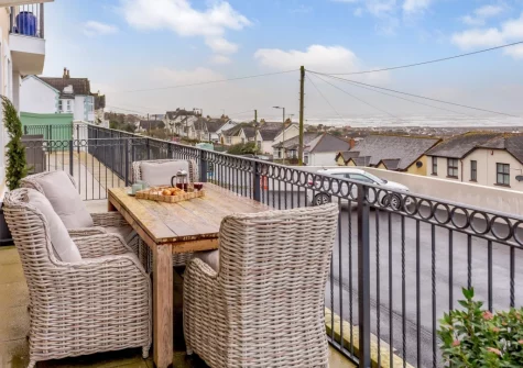 The balcony & alfresco dining area at Sea Vista Apartment, Westward Ho!