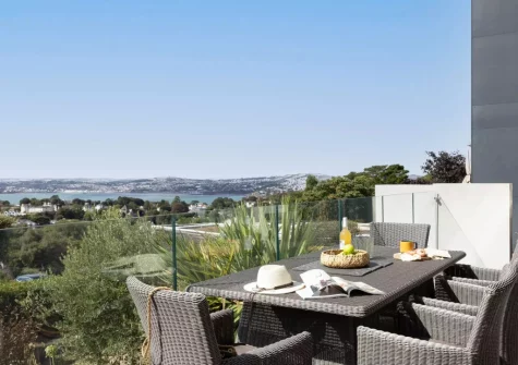 The lower balcony & alfresco dining area area at Seacroft, Torquay