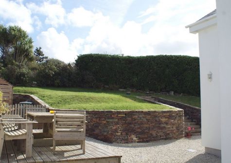 The decked patio & garden at Seadrift, Mawgan Porth
