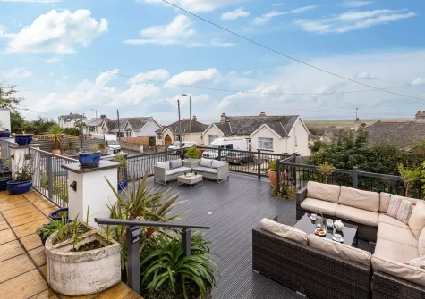 The decked patio & outdoor sitting area at Seadrift, Westward Ho!