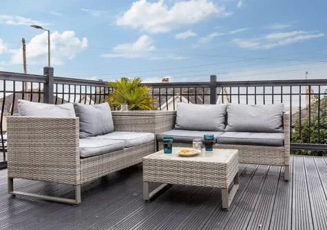 The decked patio & outdoor sitting area at Seadrift, Westward Ho!