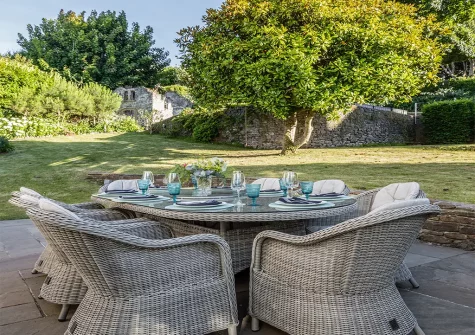 The patio, alfresco dining area & garden at Seafoam Symphony, Salcombe