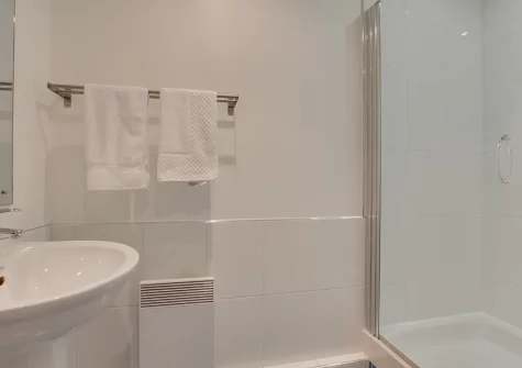 The shower room at Seahorse Apartment, Porthleven