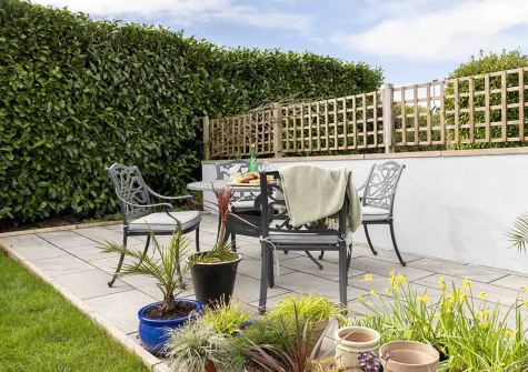 The patio & alfresco dining area at Seas The Day, Brixham