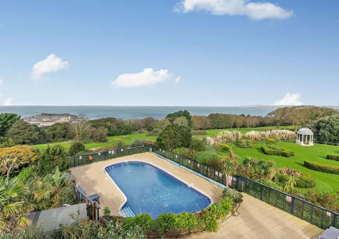 The shared outdoor swimming pool & tropical gardens at Tregenna Castle, St Ives