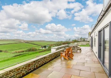Enjoy far reaching countryside views from the terrace & alfresco dining area at Seven Gates, Upton